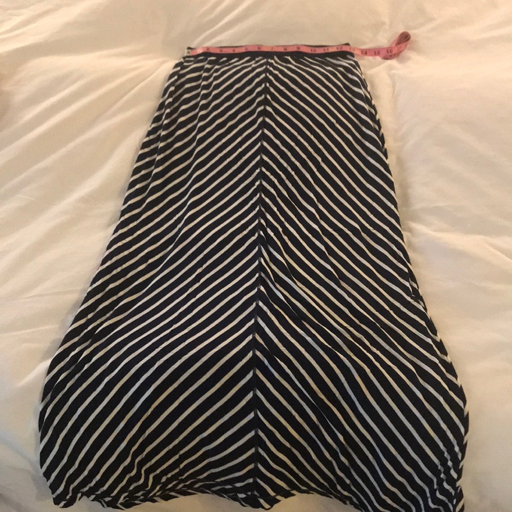 Navy blue and white striped maxi skirt